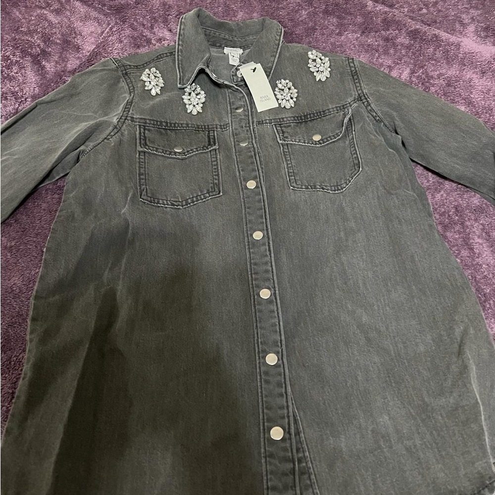 River island rhinestone button down